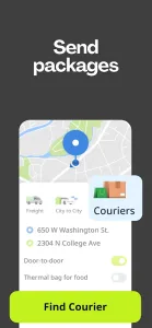 Courier 寄件界面：选入口、填地址、找快递员